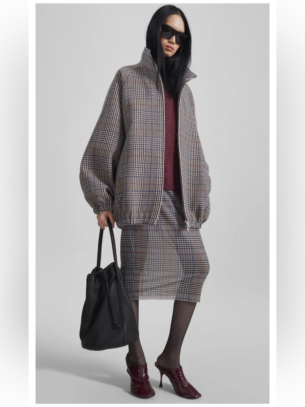 THE FRANKIE SHOP - BAXTER WOOL TRACK JACKET - BEIGE GLEN PLAID - Picture 6 of 15